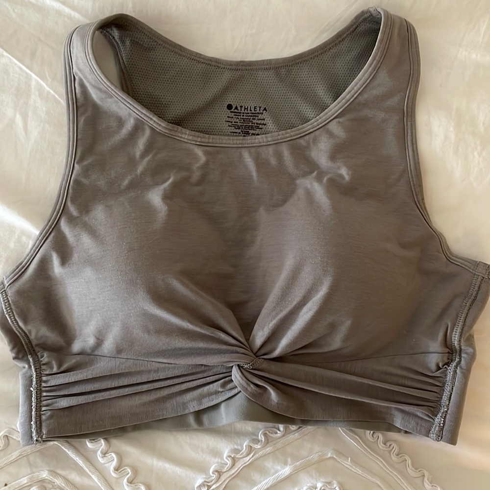 Athleta Sports Bra / Cropped Tank Light Grey High Neck